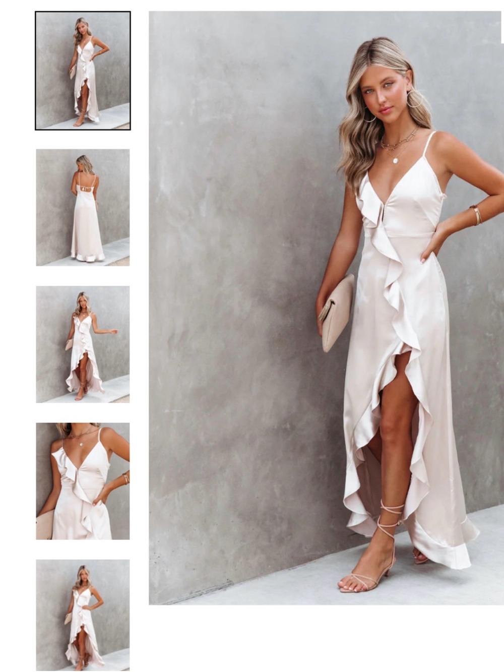 VICI Elegant Ruffle Front V-Neck Maxi Silk Dress in Champagne Never Worn Sz XL